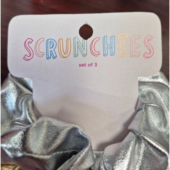 Set Of 3 Metallic Scrunchies In Gold Silver & Pink By Talking Out Of Turn - Picture 6 of 6
